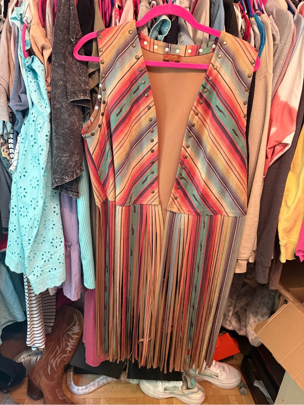 Scully Multicolor Striped Strapless Fringe Maxi Dress